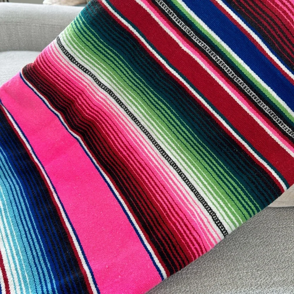 Vibrant Colorful Mexican Throw Blanket- Handmade